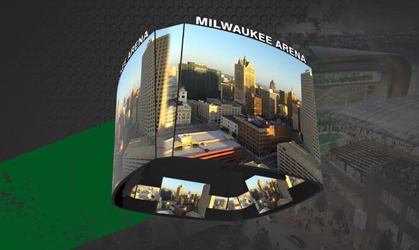 Milwaukee Bucks Centerhung videoboard rendering