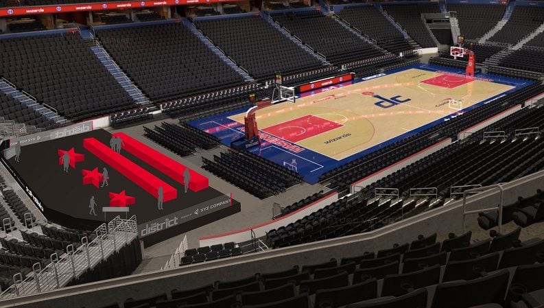 Capital One Arena courtside patio rendering Wizards